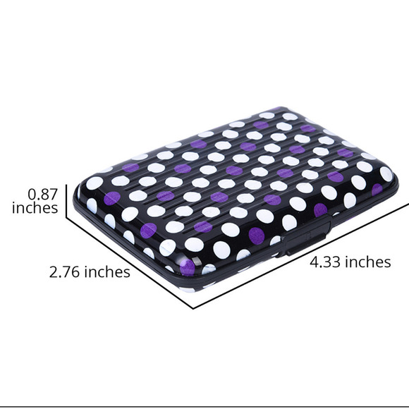 Wallet Credit Card Holder (Polka Dot Purple Black White Aluminum RFID Blocking - Picture 6 of 8